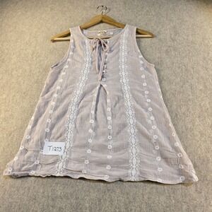 Dylan Womens XS Lavender Crinkle Embroidered Sleeveless Lace Trim Blouse Top
